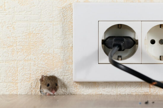 A mouse coming into a house in the summer