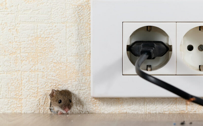 A mouse coming into a house in the summer