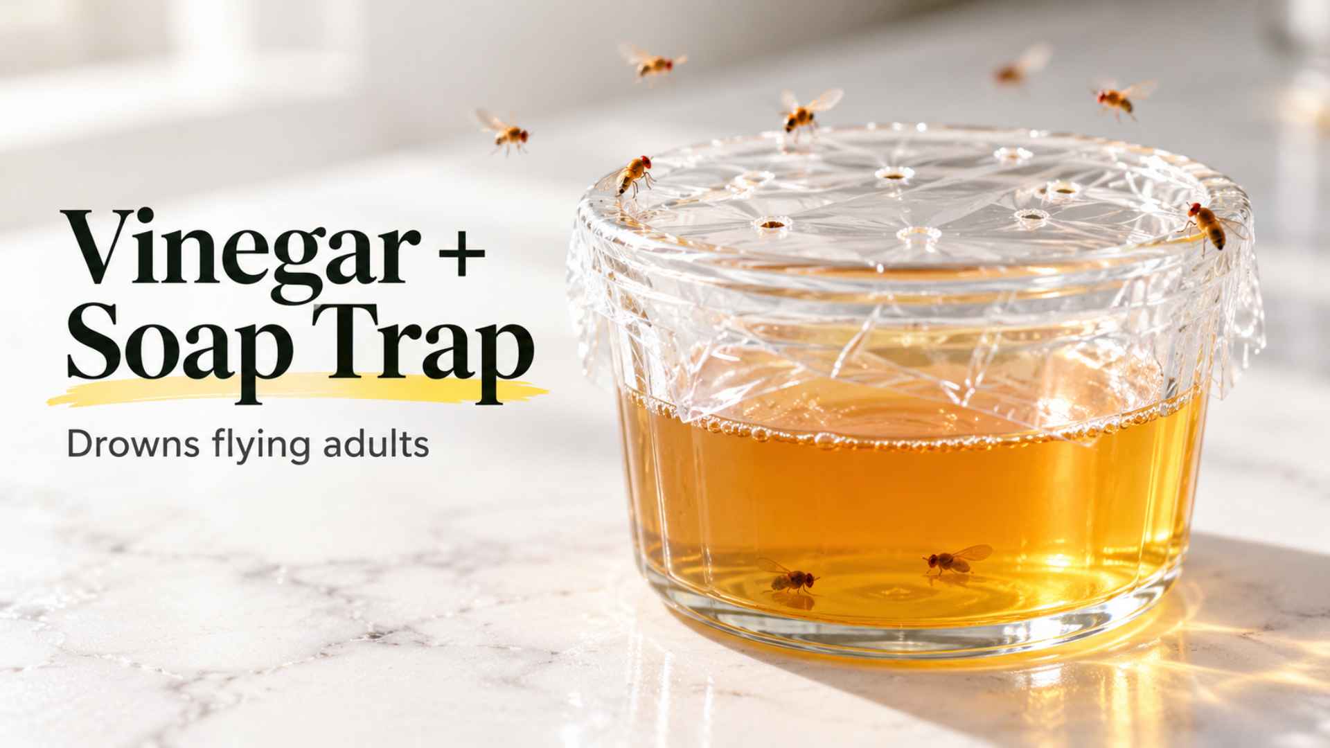 Fruit Flies vs Drain Flies vs Gnats - Key Differences & Control 5 Set a Vinegar and Soap Trap to Drown Flying Adults